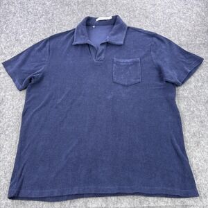 Criquet Polo Shirt Mens XL Navy Blue Terry Cloth Open Placket Pocket Golf Beach